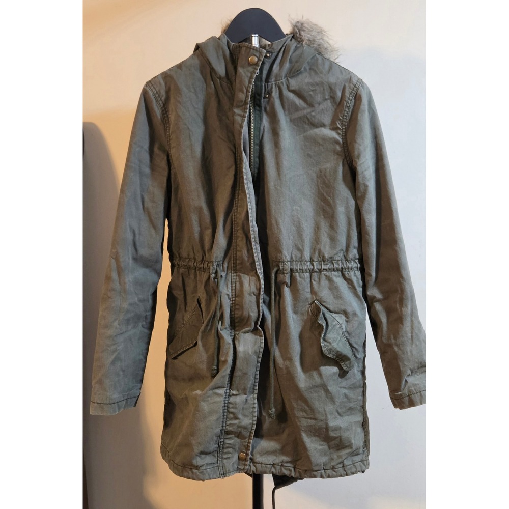 Old Navy Olive Green Hooded Canvas Utility Parka Jacket Women's Size Small Tall